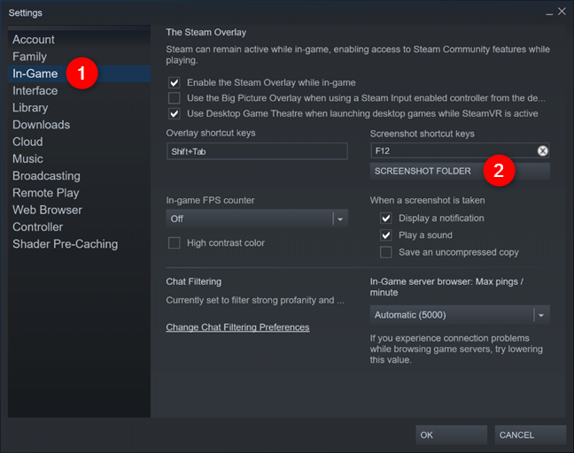 The Screenshot Folder button from Steam's In-Game Settings