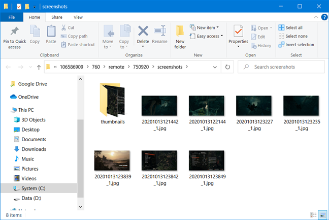 Steam's screenshots folder open in File Explorer