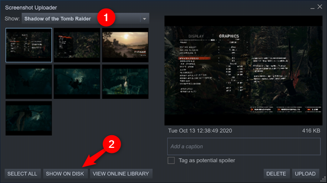 Show on Disk in the Steam Screenshot Uploader