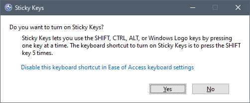 The &quot;Do you want to turn on Sticky Keys?&quot; dialog window