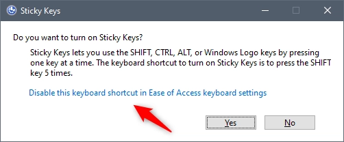Disable this keyboard shortcut in Ease of Access keyboard settings