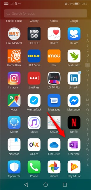 OneNote is found in your apps list