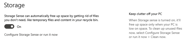 Storage Sense in Windows 10