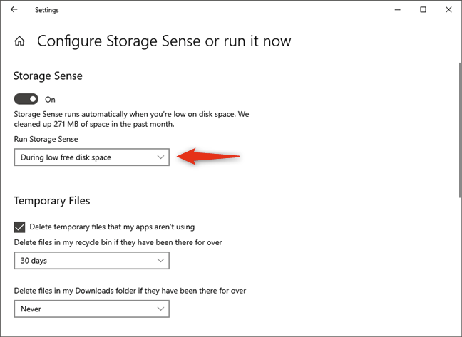 When to automatically run Storage Sense