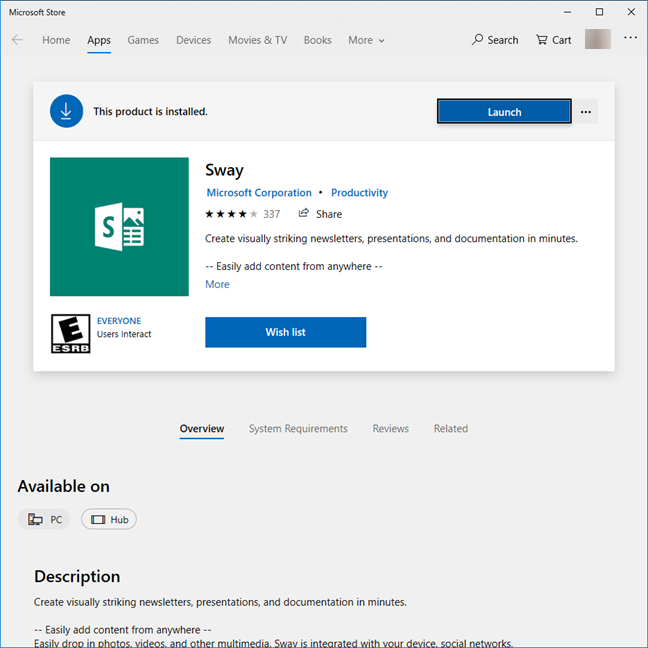 Sway in Microsoft Store