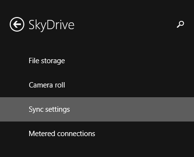 Windows 8.1, PC Settings, Sync, Settings, SkyDrive, Back up