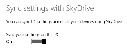 Windows 8.1, PC Settings, Sync, Settings, SkyDrive, Back up