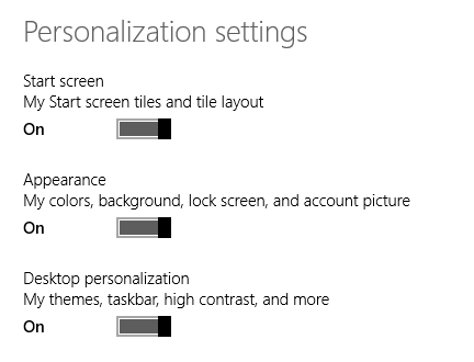 Windows 8.1, PC Settings, Sync, Settings, SkyDrive, Back up