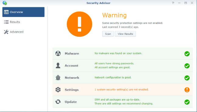 The Security Advisor on the Synology MR2200ac