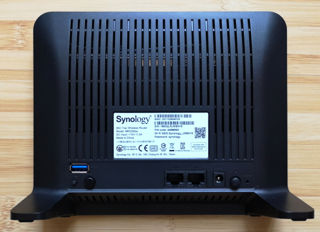 The ports on the back of the Synology MR2200ac