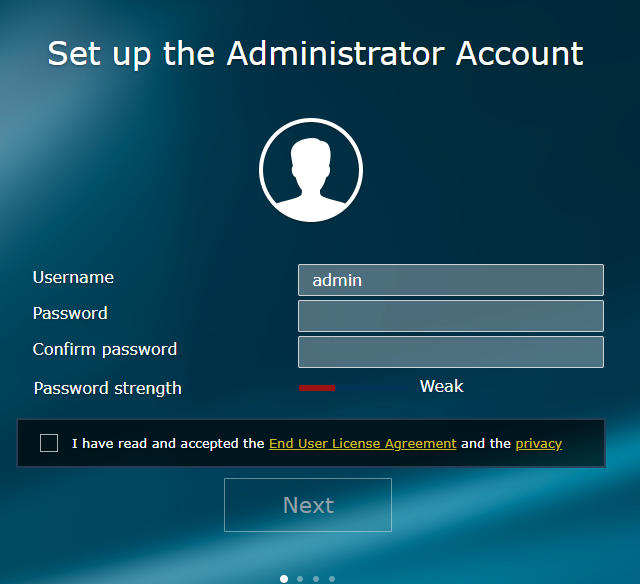 Set up the administrator account for Synology RT2600ac