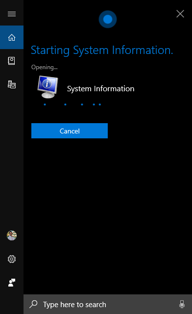 Cortana opening System Information