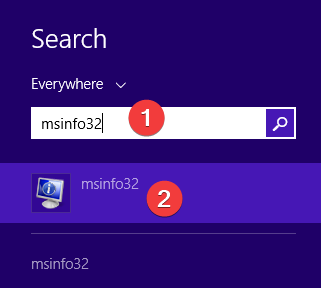 Search for msinfo32 in Windows 8.1