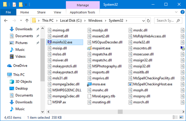 The msinfo32.exe file in File Explorer