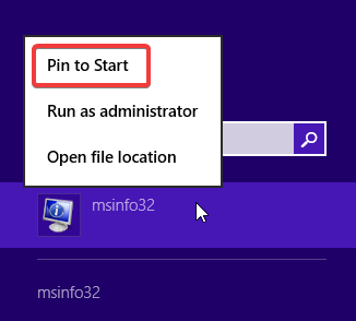 Pin to Start the System Information app in Windows 8.1