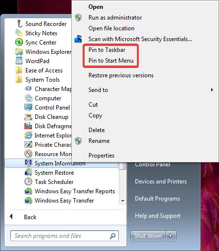 Pin to Taskbar and Pin to the Start Menu in Windows 7