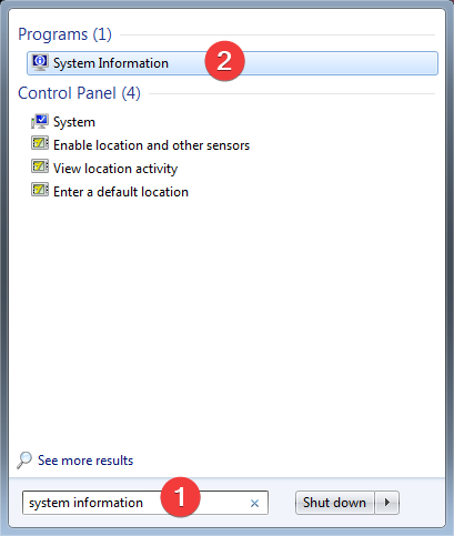 Search for system information in Windows 7