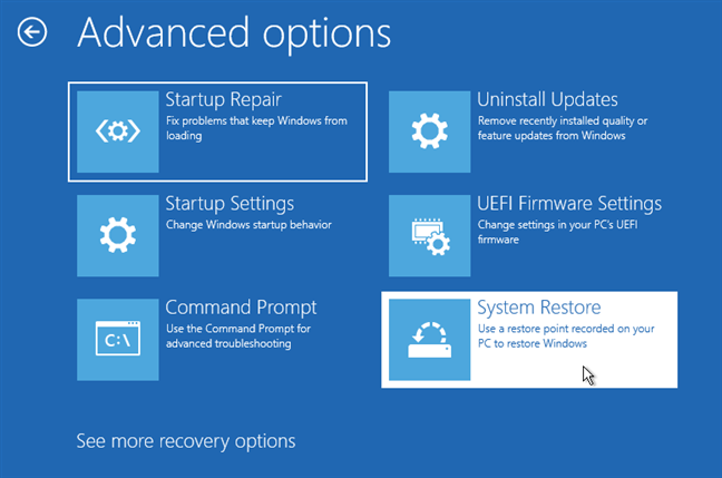 Using System Restore before Windows 10 boots