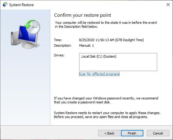 Running System Restore