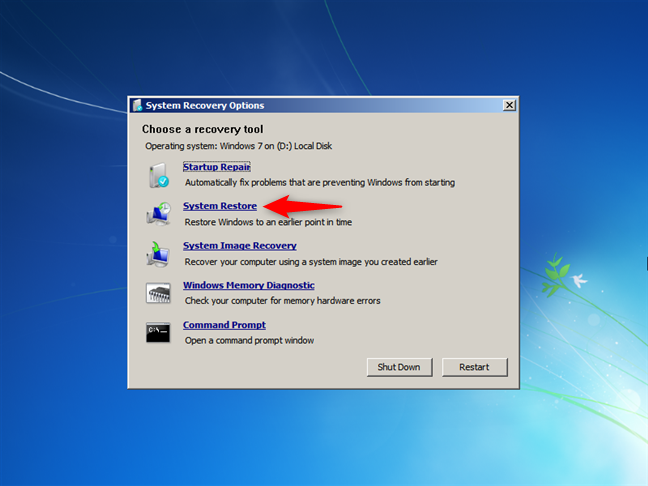 Launch System Restore from boot