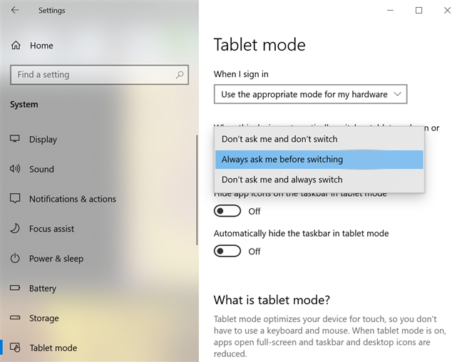 Choose your device's Continuum behavior