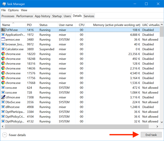 Press End task to stop any highlighted process