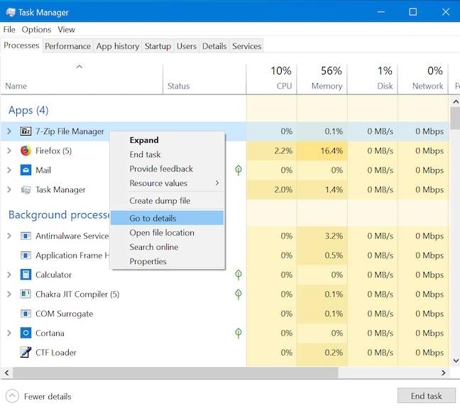 Get more details about a running process in the Task Manager