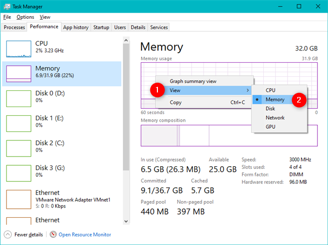 Opening the Memory utilization section from the Task Manager