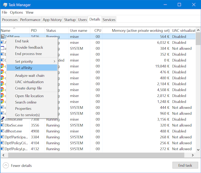 Set affinity of a process to start changing the processor it runs on