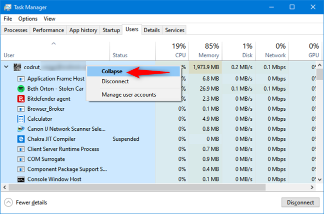 Collapsing the list of processes in Task Manager