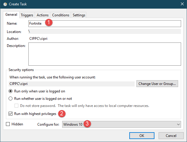 Creating a scheduled task with Task Scheduler