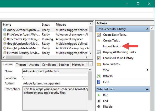 Importing a scheduled task from an XML file