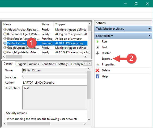 Exporting a scheduled task as an XML file