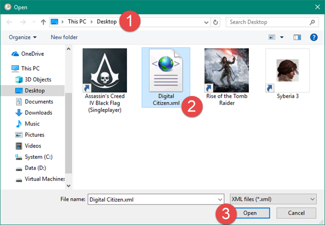 Selecting the scheduled task XML file and opening it in Task Scheduler