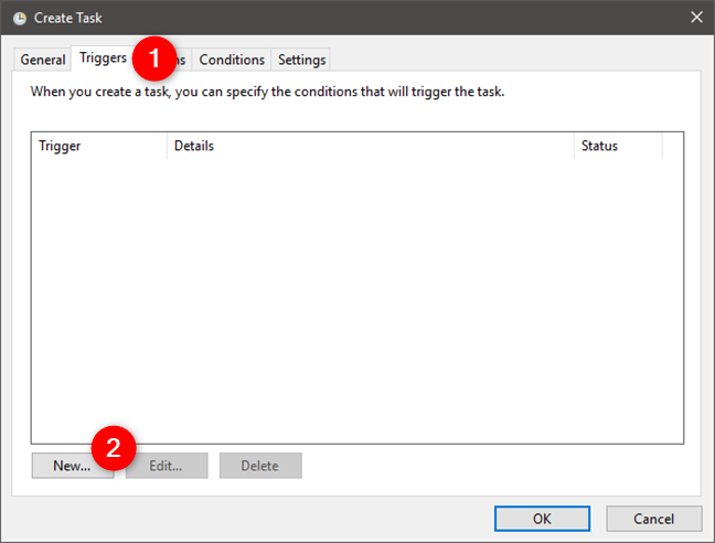 Creating a new trigger in Task Scheduler