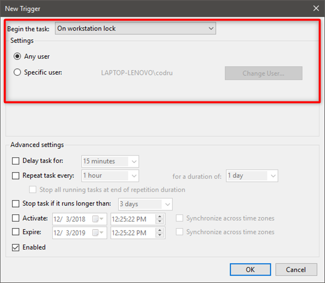 Running a task on workstation lock