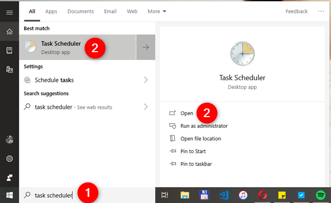 Searching for Task Scheduler in Windows 10