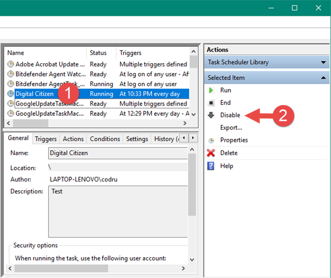 Disabling a scheduled task