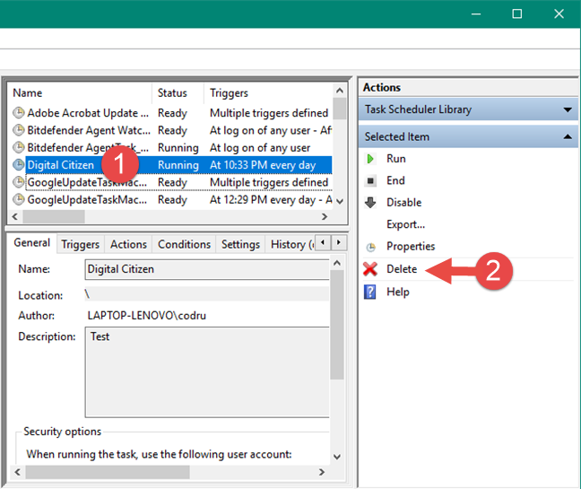 Deleting a scheduled task from the Task Scheduler