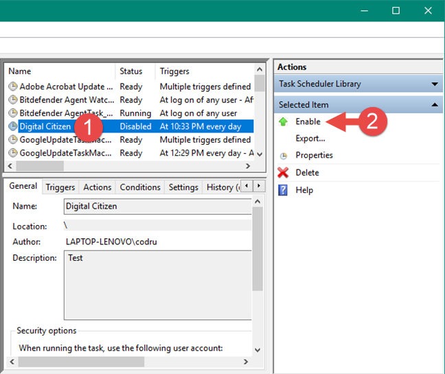 Enabling a scheduled task