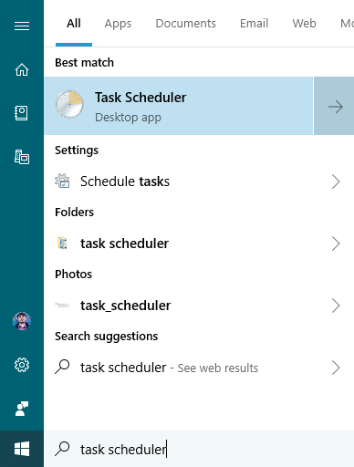 Searching for Task Scheduler in Windows 10