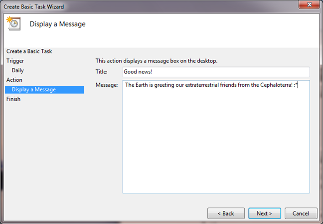 Task Scheduler, Basic Task Wizard