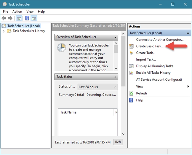 Task Scheduler, Basic Task Wizard