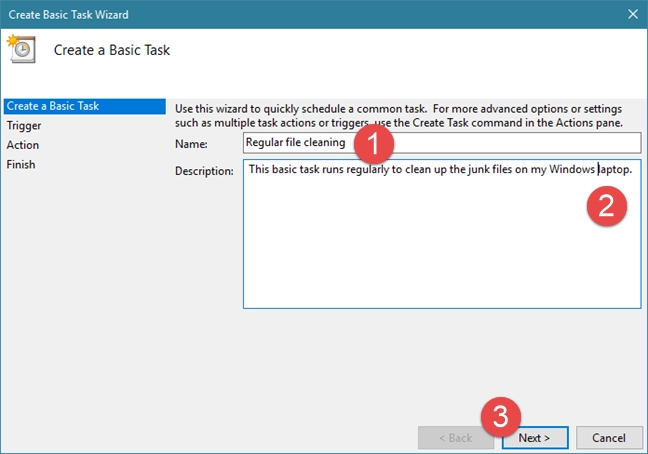 Task Scheduler, Basic Task Wizard