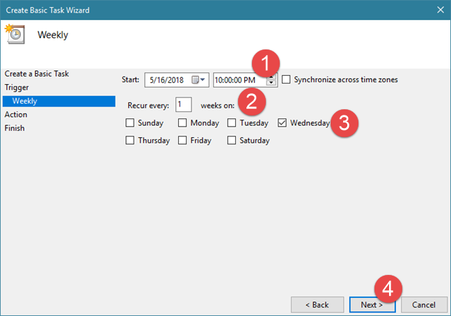 Task Scheduler, Basic Task Wizard