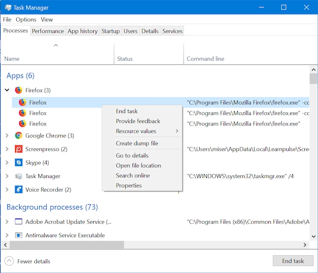 The contextual menu of each subprocess allows you to fully interact with it