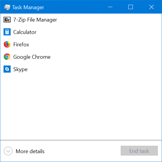The compact view of the Task Manager