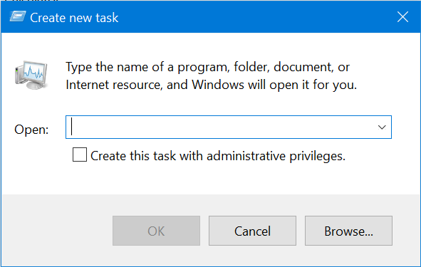 The Create new task or Run window