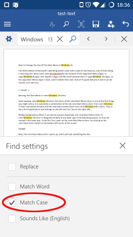 Android, Microsoft, Office, Word, text, replace, find, search