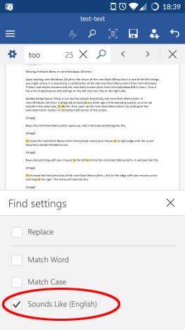 Android, Microsoft, Office, Word, text, replace, find, search
